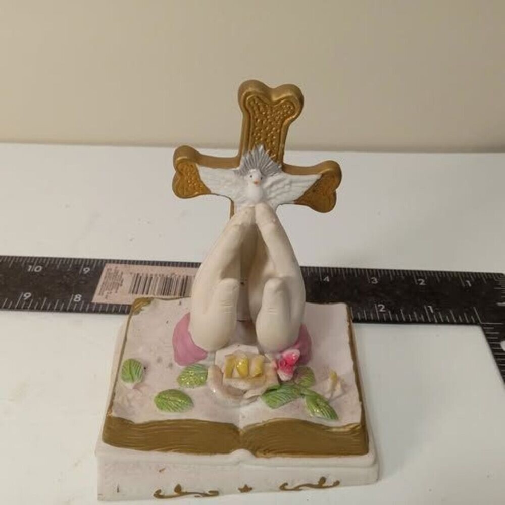 Praying Hands with Cross and Bible Figurine